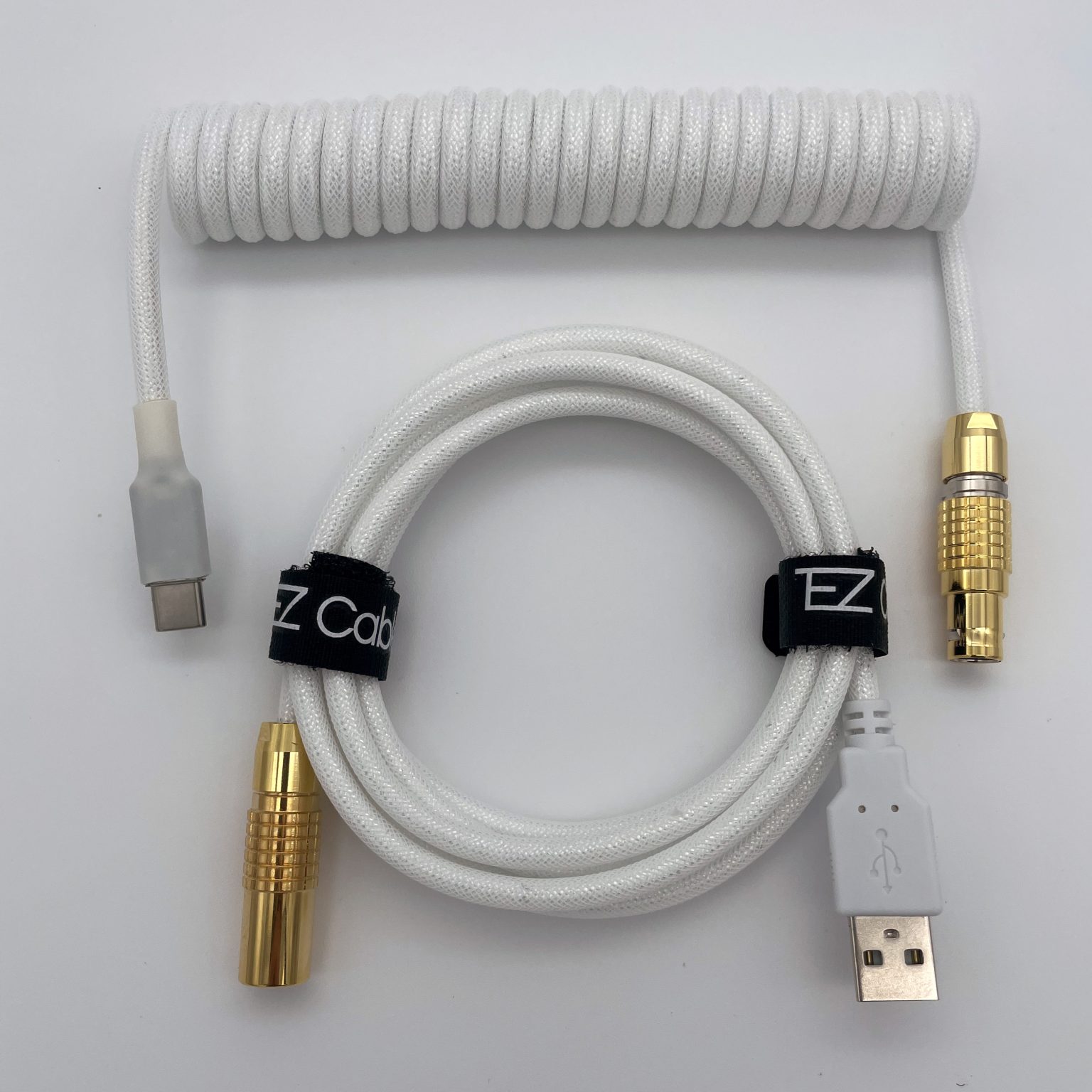 White Lemo Coiled Keyboard Cable (Gold LEMO Cable Alternative) Tez Cables