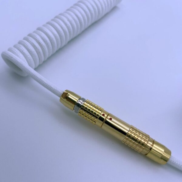 White Lemo Coiled Keyboard Cable (Gold LEMO Cable Alternative)