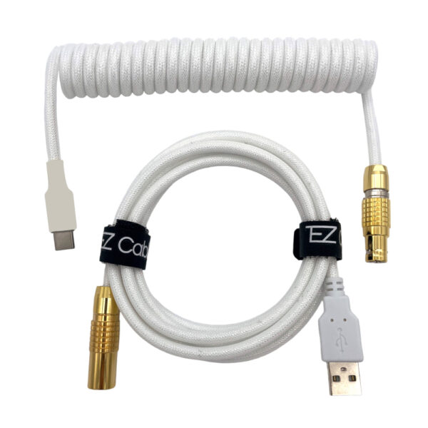 White Lemo Coiled Keyboard Cable (Gold LEMO Cable Alternative)