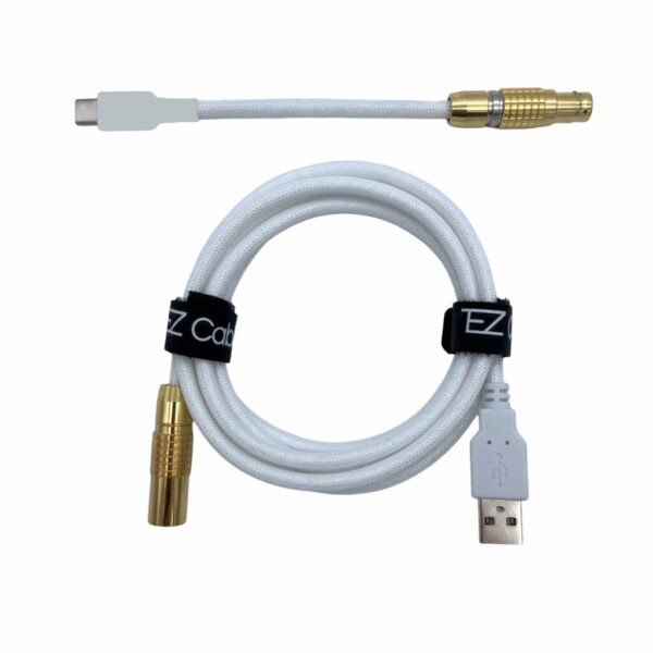 White Lemo Straight Keyboard Cable (Gold LEMO Cable Alternative)